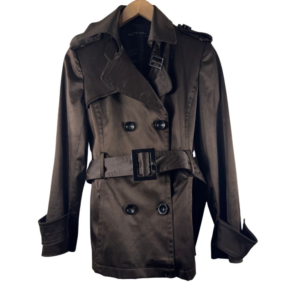 ZARA Chocolate Brown Double-Breasted Lined Trench Coat | Women’s M